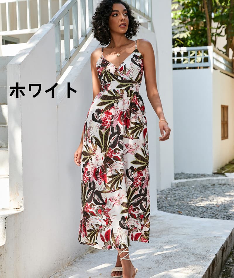 ニット花柄キャミワンピース カシュクール南国柄シャーリング