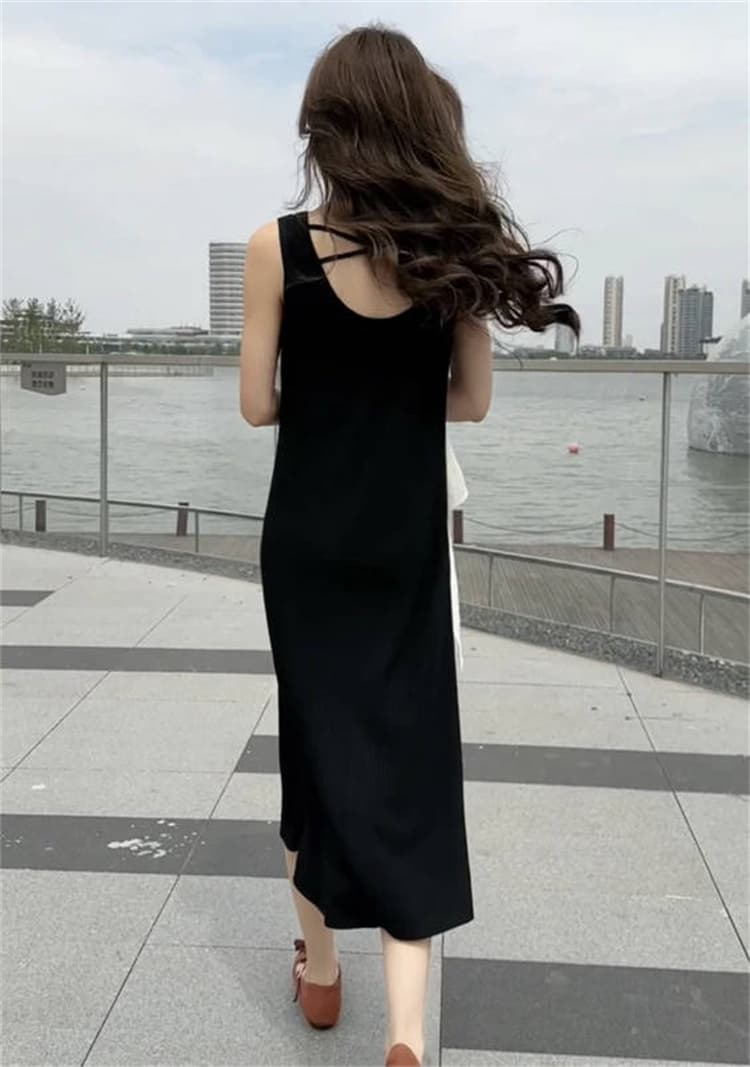 キャミワンピース 背中クロスストラップ ロング丈キャミワンピース