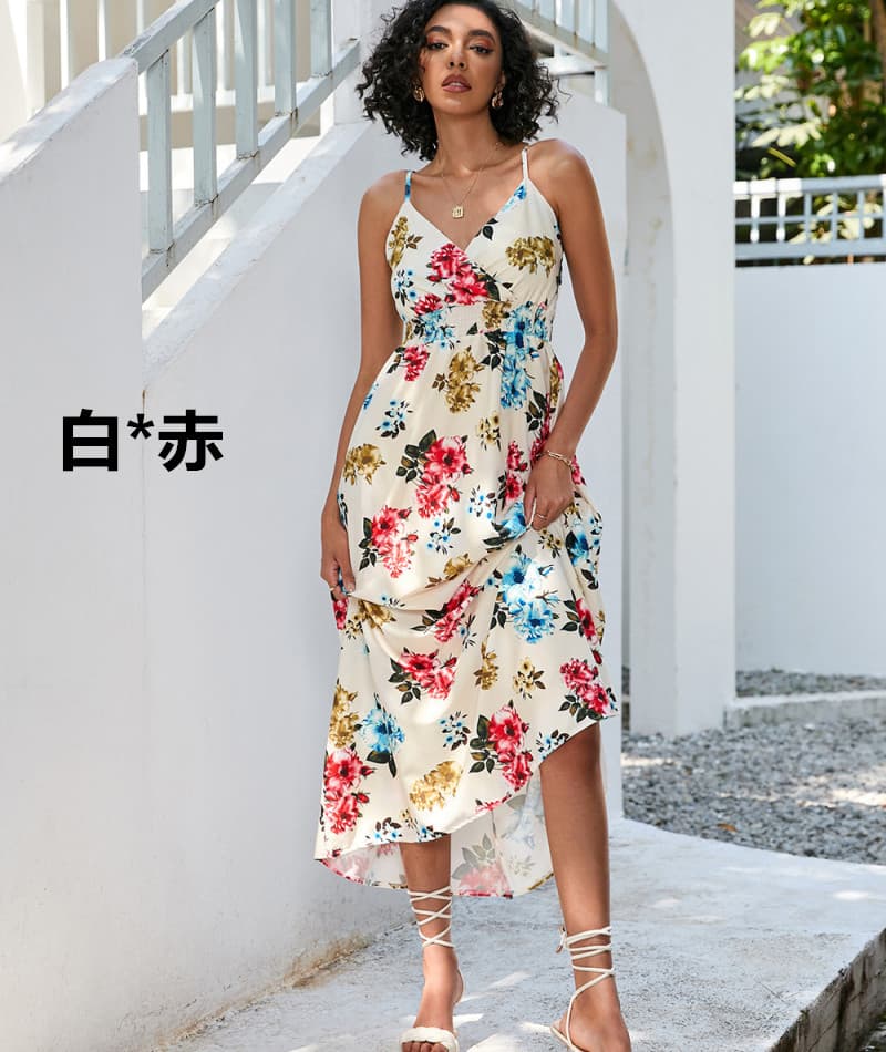 ニット花柄キャミワンピース カシュクール南国柄シャーリング