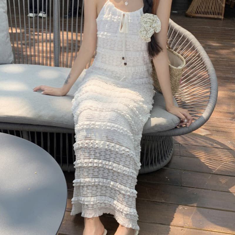 レース素材 細見えキャミワンピース 白レディース服