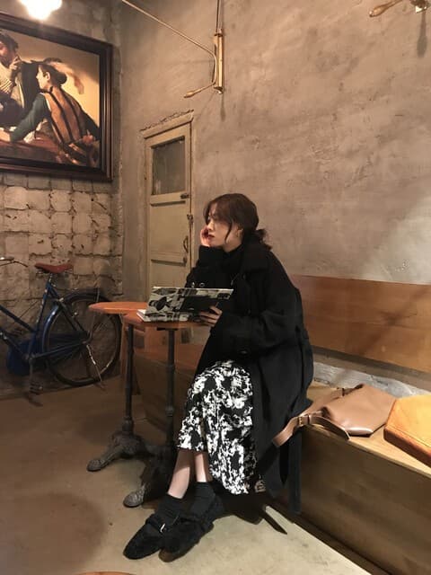 リネン　黒ベース花柄キャミワンピースロング丈