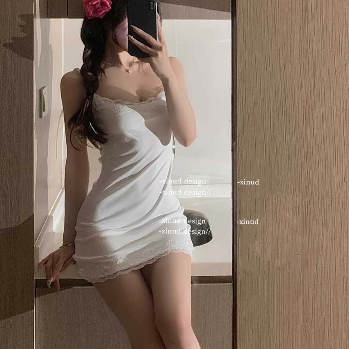 キャミワンピース 優美レースフリルキャミワンピース