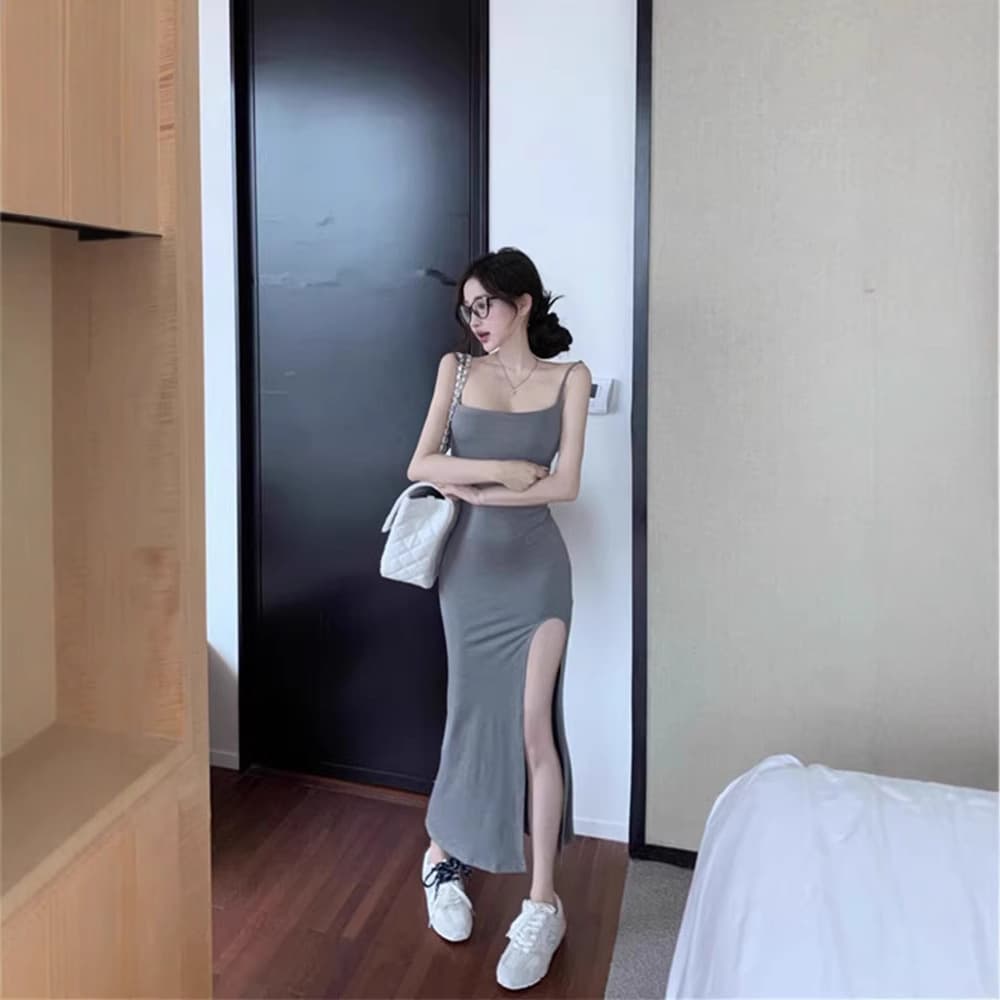 キャミワンピース 背中レース美シルエットキャミワンピース