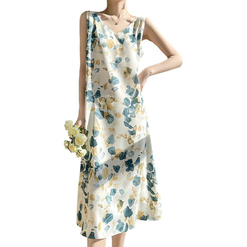 キャミワンピース 華やか花柄サテンキャミワンピース