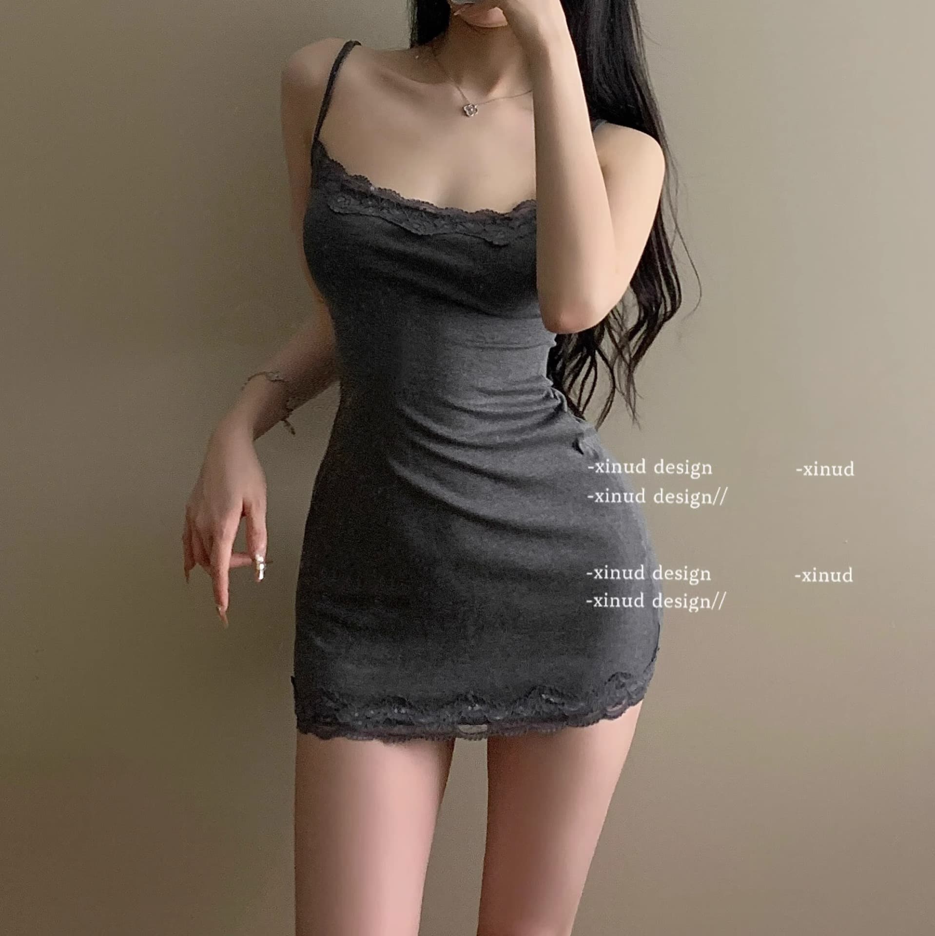 キャミワンピース 優美レースフリルキャミワンピース