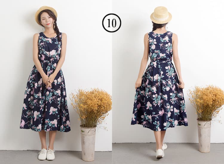 キャミワンピース 花模様リネンキャミワンピース